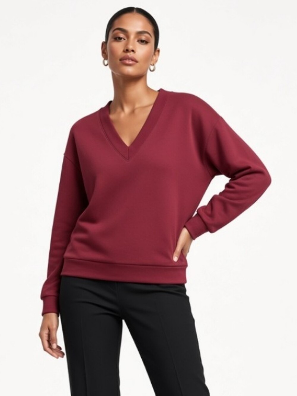 NWT a new day V-Neck Plus Buttery Comfy Sweatshirt Activewear in Burgundy(Sz:2x)